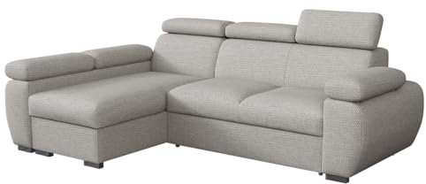 Mirjan24 Ecksofa Boston Mini, Eckcouch mit Schlaffunktion und Bettkasten, Polsterecke mit Einstellbare Kopfstützen, L-Sofa, Polstergarnitur, Wohnlandschaft (Aragon 80, Seite: Links, LC+2r)