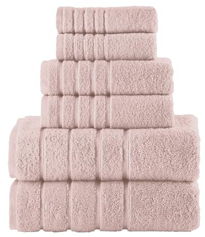 Elegant Comfort Lot de 6 Serviettes de Bain à 4 Lignes en Viscose à Rayures, 100% Coton Turc, très absorbantes, Comprend 2 débarbouillettes, 2 essuie-Mains et 2 Serviettes de Bain, Rose poudré