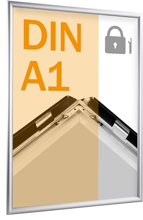 SPRINTIS Klapprahmen A1, Silber, Sicherheitsrahmen mit 25 mm Profil und Gehrungsecken, Plakatrahmen für Innenbereiche, inklusive Montagematerial