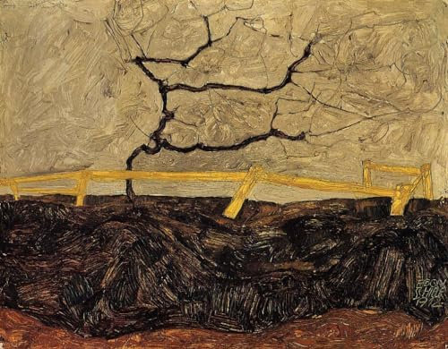 DTAUPREB Malen-nach-Zahlen-Set für Anfänger Kahler Baum hinter einem Zaun Egon Schiele Ölgemälde zum Selbermachen digitales Malen-nach-Zahlen-Set auf Leinwand