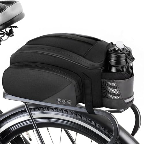Bike Rack Bag,12L Bike Trunk Bag ,Rear bike rack bag, Multi Pockets Cycling Storage Bag with Water Bottle Holder , Bike Bags for bicycle Rack with Reflective Area & Shoulder Strap for Cycling Trips.