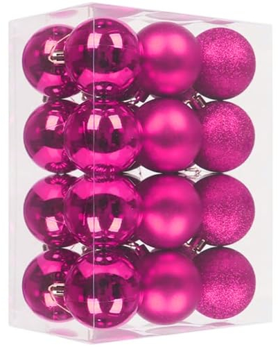 DITK-U Weihnachtskugeln, 3 cm, matt, glitzernd, Weihnachtsbaumschmuck, glänzend, für den Außenbereich, Weihnachtsbaumschmuck für Weihnachten, hängende Dekorationen, Dekoration, Rose, 24 Stück