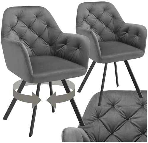tectake® 2er Set Esszimmerstühle drehbar mit Armlehne, Samtstoff Drehstuhl ergonomisch, Möbel für Wohnzimmer, Stühle für Dining Lounge, Office, als Schminkstuhl oder Schreibtischstuhl - anthrazit