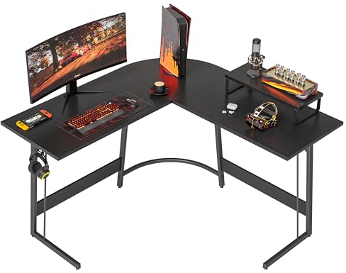 Cubiker L Shaped Gaming Desk Computer Office Desk, 120 cm Corner Table with Large Monitor Stand for Home Office Study Writing Workstation, Black