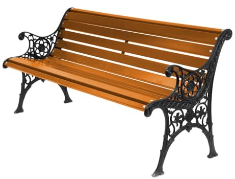 Baster Parkbank Gartenbank Holtz Gusseisen Garten Outdoor Bank 0121 Fichtenholz Bank für Terrassen Balkonbank, Holzbank Garten, Gartenmöbel Bänke 155x74x38 cm (Teak)