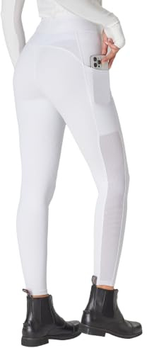 FitsT4 Sports Pantaloni da equitazione da donna con inserti antiscivolo al ginocchio, vita alta e tasche laterali, traspiranti ed elastici per scuola di equitazione e ciclismo in primavera e estate