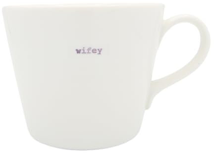 Keith Brymer Jones - Word Range - Standard Ceramic White Mug - Wifey (Lilac) - 350ml - Gift Boxed