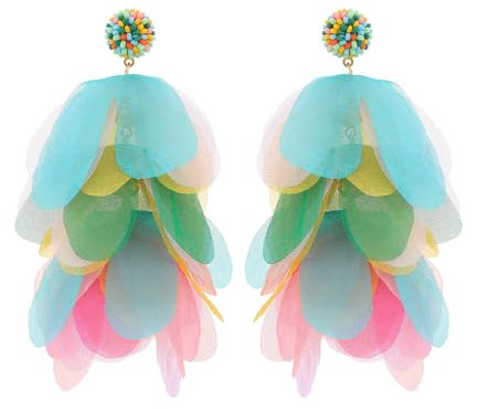 Ohrringe für Damen Mädchen Bunte Blatt Ohrringe Stoffblumen-Cluster Elegante Böhmische Modeschmuck Geschenke Zubehör für Valentinstag Geburtstag