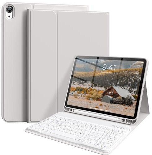 ZKTUYU Tastatur Hülle für iPad Air 11 Zoll M3/M2 (2025/2024), iPad Air 5./4. Generation 2022/2020 10,9 Zoll Tastatur Hülle mit Stifthalter, Abnehmbarer Bluetooth QWERTZ Tastatur,TPU Rückschale, Grau
