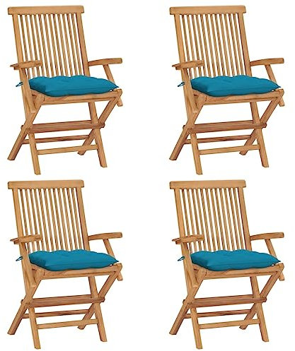 Annlera Gartenstühle Holzstühle 4 STK. Sessel Essstuhl mit Hellblau Sitzkissen Sitzgruppe Klappstuhl Gartenmöbelset Möbelstück für Garten Terrasse Veranda oder Hinterhof 55x60x89 cm