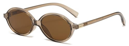 JCTAIFOO Retro Kleine Ovale Sonnenbrille für Damen Herren Vintage Runde Brille mit goldener Metallverzierung Transparent gelbbraun/Gelbbraun
