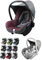 Bezug [Ersatzbezug für Babyschale] kompatibel mit Maxi-Cosi CabrioFix Komplett-Set Sitzbezug 6-teilig mit Gurtpolstern Sonnenverdeck Kopfstütze (meliert grau/bordeaux)