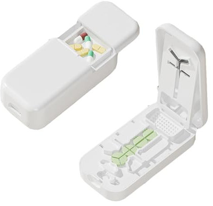 lomonmen Cortador de Pastillas,Partidor de Pastillas Múltiples,Corta Pastillas Medicamento para Tabletas Pequeñas y Grandes,Cortador Pastillas para Viajes y Mascotas (X blanco)