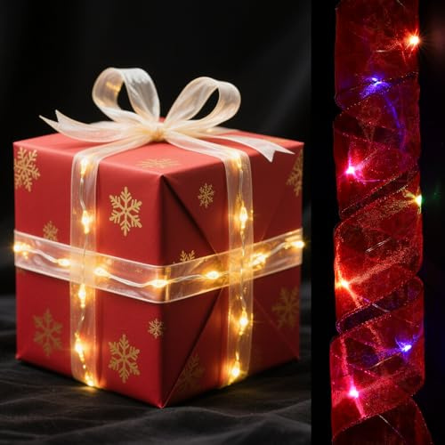 sourcing map Tira de luces para árbol de Navidad, 6.56 pies, funciona con pilas, decoración de árbol de Navidad para fiestas, bodas, árbol de Navidad (rojo, luz multicolor)