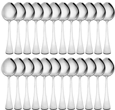 Teaspoons Set of 24 Stainless Steel Table Spoons 6.6 inch Tea Spoon Food Grade Cutlery Spoons for Coffee Dessert Yoghurt Spoon Sets for Home Kitchen Restaurant Dishwasher Safe
