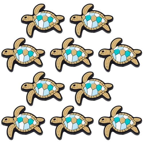 WEBEEDY 10 PCS Colorful Turtle Silicone Beads Cute Sea Turtle Silicone Focal Beads Soft Bulk Animal Loose Bead for Pens Keychain Necklace Bracelet Lanyard Jewelry Making,Hole:2mm(25x30mm)