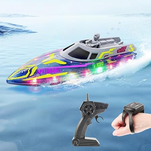 3T6B Ferngesteuertes Boot, 2.4 GHz RC Boot mit LED-Licht, 20KM/H Speedboot-Spielzeug mit Alarmfunktion, 2 Batterien für 90 Minuten Spielzeit, Poolspielzeug für 14+ Kinder und Erwachsene