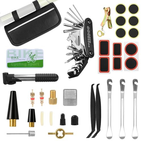 GOHHME Kit de Herramientas para Bicicleta 16 en 1 Multifunción - Con Mini Bomba y Antipinchazos, Accesorios Bici Todo Terreno y Bolsa Impermeable para Hombres y Ciclistas