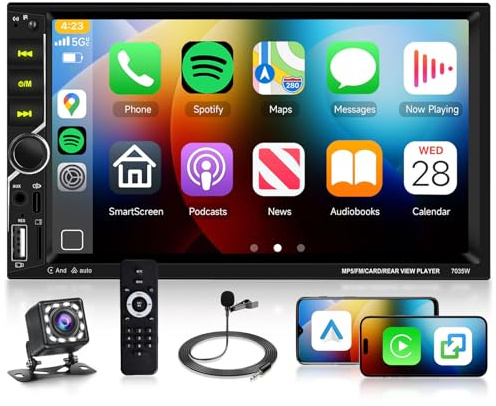 Hodozzy Autoradio 2 Din con CarPlay Wireless Android Auto, Stereo con Touchscreen 7 Pollici 2 Din Schermo con Bluetooth Vivavoce, Mirror Link, Universale Lettore MP5 Radio FM EQ USB/AUX, Retromarcia