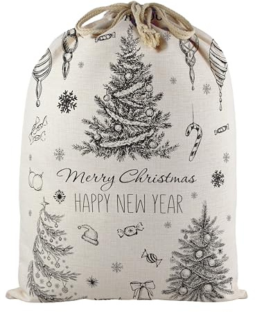 Christmas Trees Santa Sack - Extra Large Reusable Fabric Stocking Gift Bag for Xmas Presents with Drawstring Ties