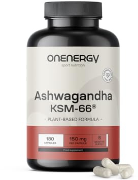 OnEnergy Ashwagandha KSM-66-180 pflanzliche Kapseln | Withania somnifera, Hochkonzentrierter Extrakt, Königin des Ayurveda, 6-Monats-Vorrat, Unterstützung für Körper und Geist