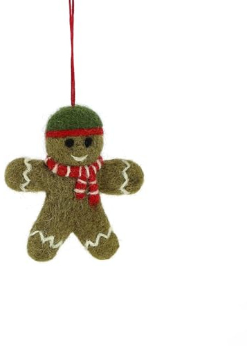 GLOBO Fair Trade Partner Filz Anhänger hangemachter Christbaumschmuck aus Wollfilz Deko Figur Weihnachten Ornament - Handmade in Nepal (Lebkuchen Lucky)