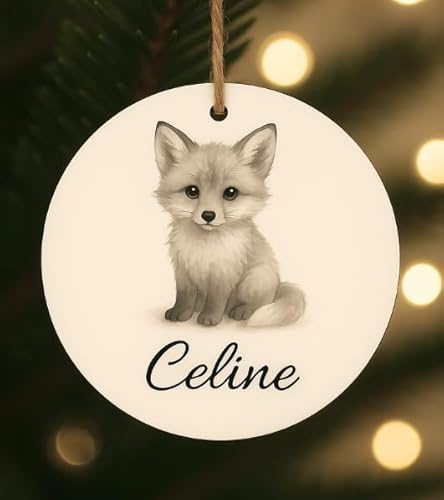 Personalisierte Namen oder Wunschtext Weinachtsbaum Weihnachtsbaumschmuck Weihnachtsdeko aus Holz Deko Weihnachtsdekoration Ornament Holz Christbaumschmuck (Fuchs)
