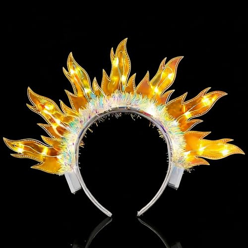 Eyezeeption Kopfschmuck Sonne Haarspangen Damen,Karneval Kopfschmuck,LED Haarreifen Damen,Flame Headbands Haarschmuck für Cosplay Ostern Hochzeit
