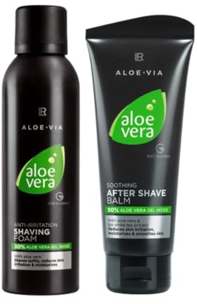 Aloe Via Aloe Vera Rasur-Set für Männer, Anti-Irritation Rasierschaum und After Shave Balsam, mit 30% und 50% Aloe Vera Gel, für empfindliche Haut