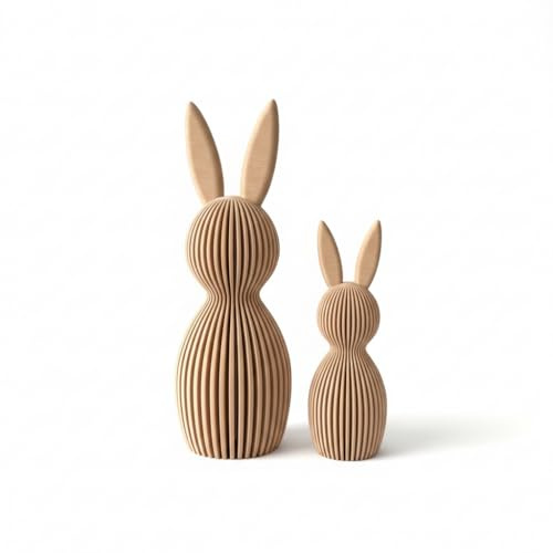 Scandi Osterhase 3D Deko – Minimalistische Osterdekoration im skandinavischen Design – Gerippte Oberfläche – Moderne Frühlingsdeko 3D-Druck – Set aus Klein 11 cm und Groß 16 cm (latte brown)
