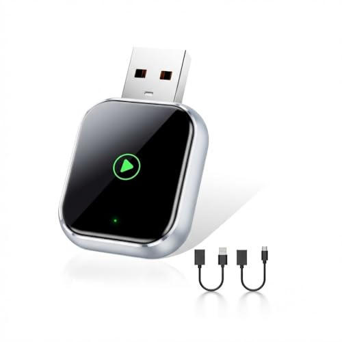 QINOJA CarPlay Wireless for Apple iPhone - Car Stereo Multimedia Dongle For Wired CarPlay, USB-A & USB-C, Auto Connect, Low Latency 5GHz WiFi, OTA Upgrade (Steel Grey)