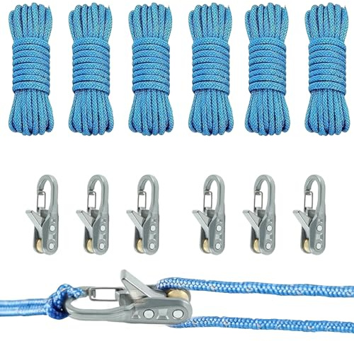 BRTNUP Rope Roller Cam Lock Tensioner – 6Pcs Rope Adjusters and 6Pcs Ropes | Quick Release Cord and Rope Tightening and Cinching Tool, Rope Tightening Tool for Tent Camping Hiking Boat & Stationary Use