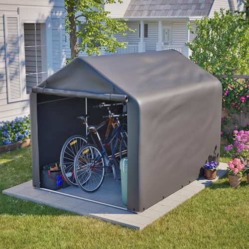Fahrradgarage 160x220x165 cm mit Rolltor – wetterfester Geräteschuppen für Fahrräder, E-Bikes, Motorräder mit wasserdichtem PE-Material & stabilem Stahlgestell