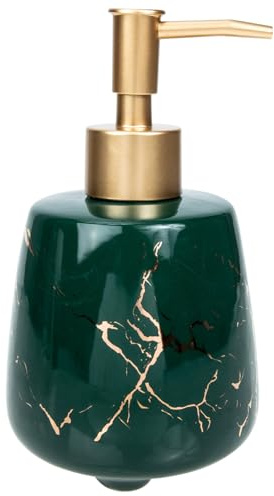 ifundom Marble Pattern Ceramic Soap Dispenser, Refillable Liquid Hand Wash and Shampoo Bottle with Rust-Proof Pump for Bathroom Decor, Dark Green, 300ml