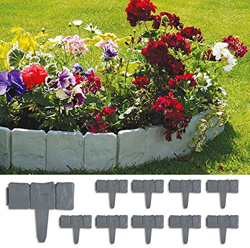 Forever Speed Borde de Jardín Efecto de Piedra 12.5M Borde de Piedra Jardín Patio Decoración Valla de jardín 50pcs Valla Bordes Gris