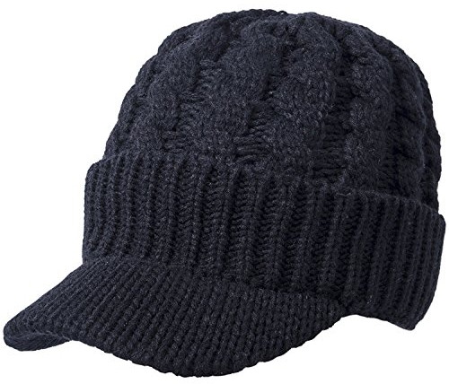 Kuyou Unisex Strickmütze Beanie Cap Winter Kappe Mütze mit Schirm (Schwarz)