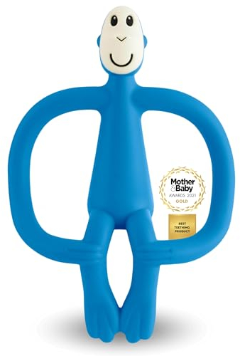 Matchstick Monkey, Original Teether & Gel Applicator, Antimicrobial Silicone Teething Toys for Baby, Easy to Grip, BPA Free, 3 Months Old+, 10.5 cm, Blue Monkey