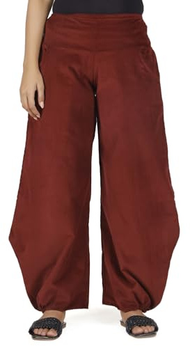 GURU SHOP Weite Boho Cord Pluderhose, Feincord Boho Hose, Cordhose - Weinrot, Damen, Size:S