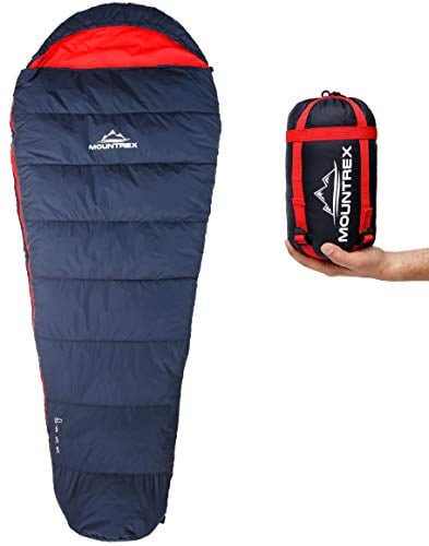 MOUNTREX® Schlafsack - Kleines Packmaß & Ultraleicht (760g) - Outdoor Sommer Schlafsack, Mumienschlafsack (205x80cm) - Kompakt, Warm und Leicht für Camping, Reise oder Festival - Koppelbar