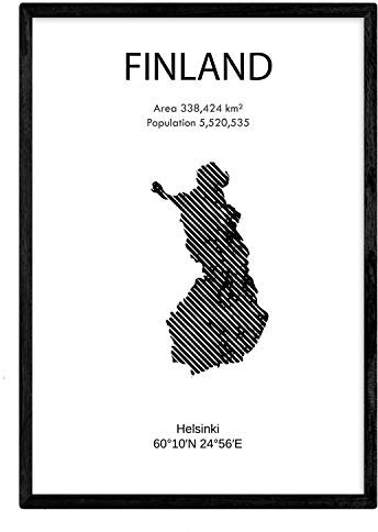 Nacnic Poster Finnland. Blätter von Ländern und Kontinenten. A3 Größe