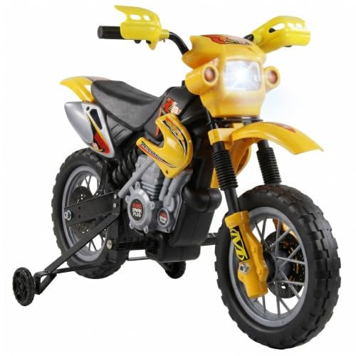 HOMCOM Elektrisches Cross-Motorrad Kind 3 bis 6 Jahre 6 V Scheinwerfer Hupe Musik 102 x 53 x 66 cm Gelb und Schwarz