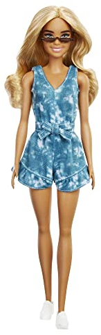 Barbie GRB65 - Fashionistas Puppe (blond) mit Zubehör, im Tie-Dye-Kleid mit Schuhen, Spielzeug für Kinder von 3 bis 8 Jahren