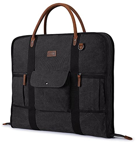 S-ZONE Herren Kleidersack Anzugtasche Canvas Echtleder Trim Kleidertasche für Reisen Kurzurlaub Geschäftsreisen Aufbewahrung Vergrößerte Version