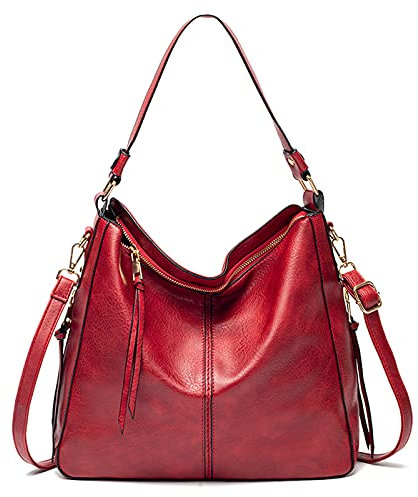 FANDARE Damen Handtasche Frauen Umhängetaschen Schultertasche PU Leder Tote Beutel Schultertasche für Mädchen Alltag Büro Schule Ausflug Shopper Hobo Tasche rot