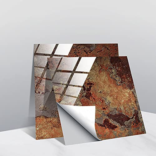 Hiseng 10 Pièces Marbre Stickers Adhésive Décorative à Carreaux pour Salle de Bains et Cuisine Stickers Carrelage, Hiser Mosaïque Imperméables Auto-adhésifs Décoration (Marbre Brun,15x15cm)