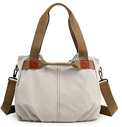 FANDARE Leinwand Handtaschen Schultertasche Damen Umhängetasche Vintage Frauen Arbeitstasche für Shopper Reisen Crossbody Messenger Bag Weiß