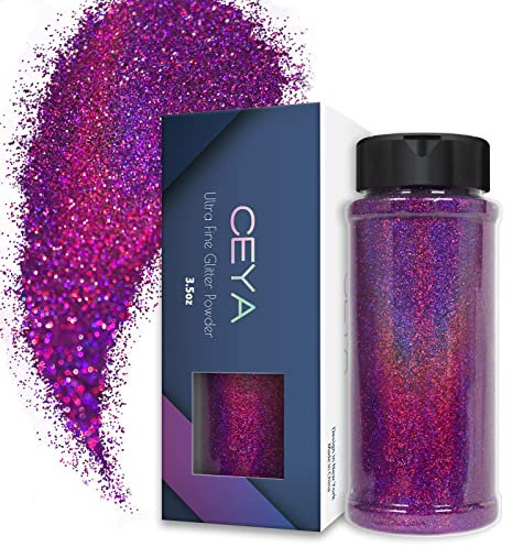 Ceya Poudre de paillettes ultra fines de 0,2 mm pour slime, résine époxy, gobelet, bijoux, nail art, festival, maquillage, scrapbooking, peinture, cartes de mariage - 100 g - Violet laser