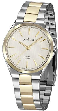 Atrium Damen-Armbanduhr Edelstahl Analog Quarz 10 bar Saphirglas mit Edelstahl Armband silberfarben goldfarben Bicolor weiß A34-40