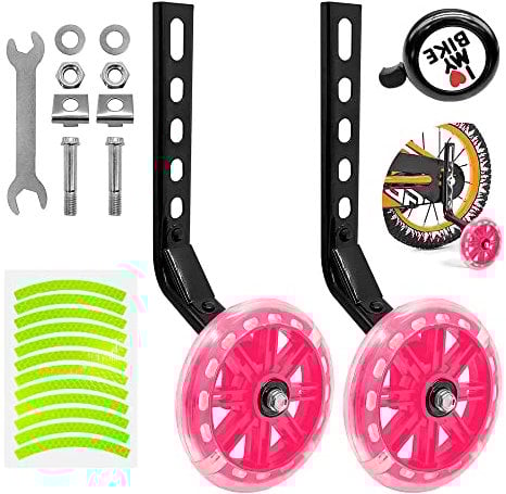 ULEMONDEE Stabilizer Wheels for Kids Bike,Bicycle Stabilizers Support Wheels,1 Pair Universal Bike Stabilisers for Kids Balance Stabilizer wheels Wheel for 12 14 16 18 20 Inch Bikes Pink