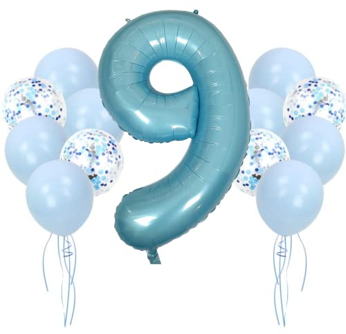 DIWULI Geburtstagsdeko 9 Jahre Blau Zahlen-Ballon Party Deko